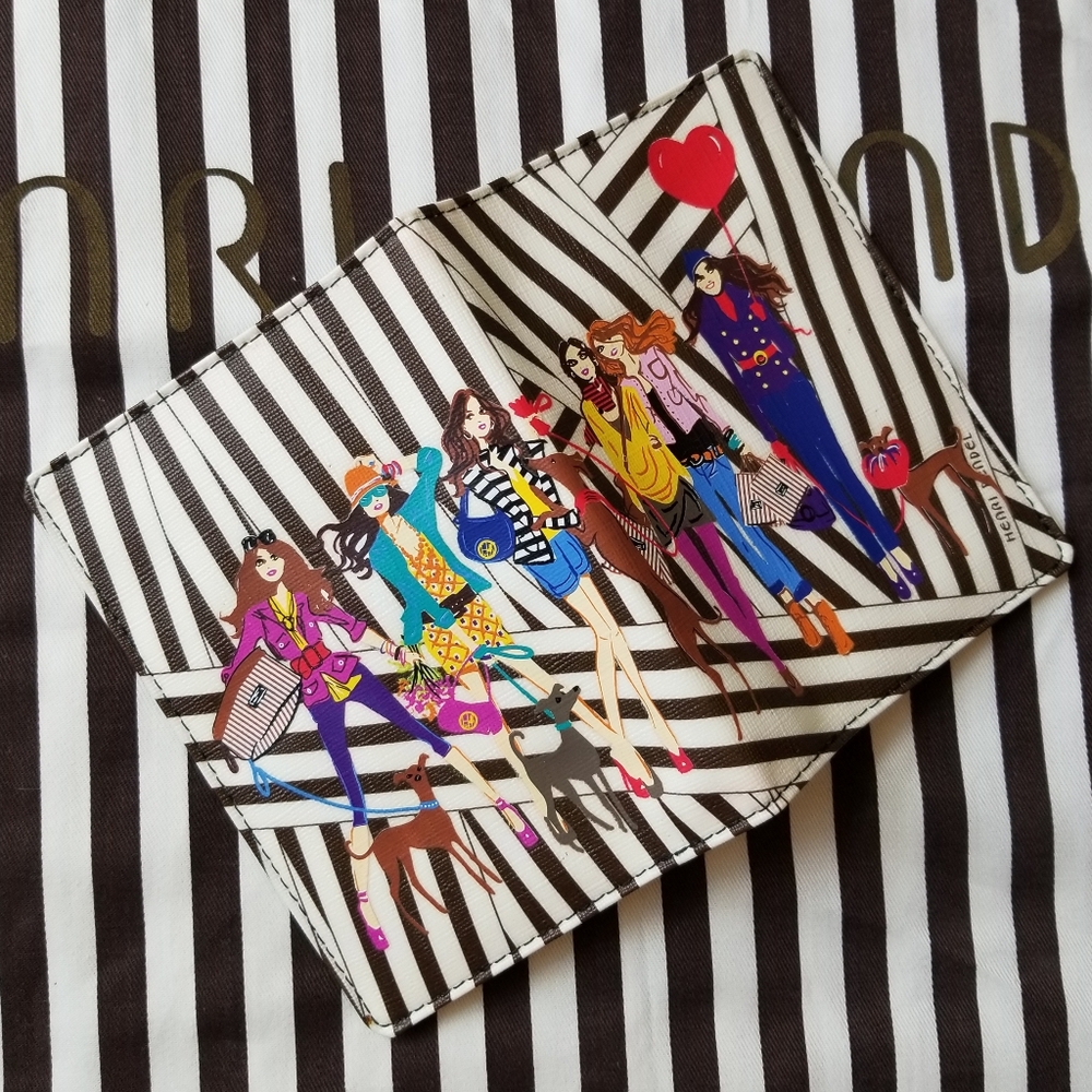 ❗Henri Bendel Girls and Dogs Illustrated Striped Passport Case❗